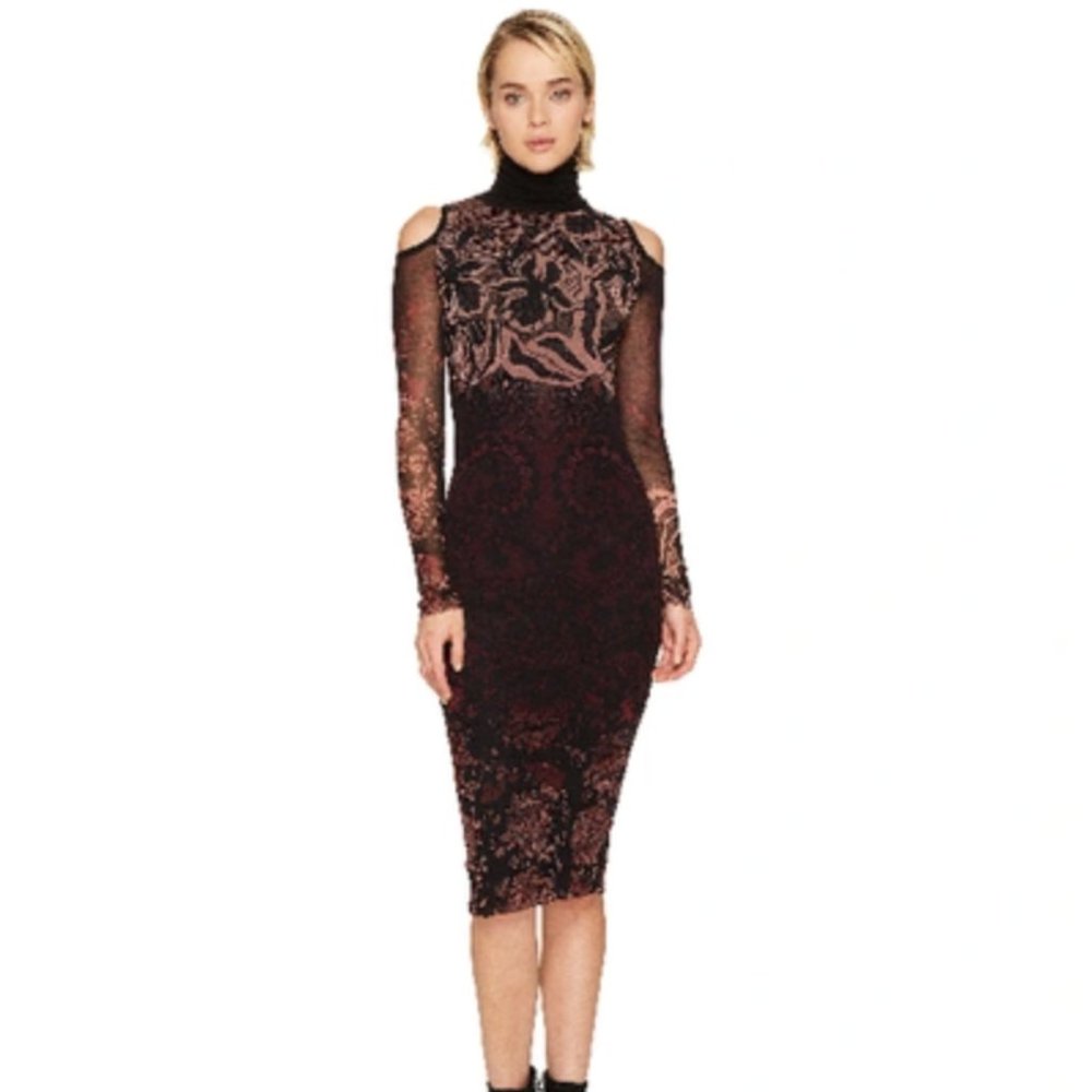 Fuzzi Jean Paul Gaultier Floral Mesh Cut Out Turtleneck Dress Medium